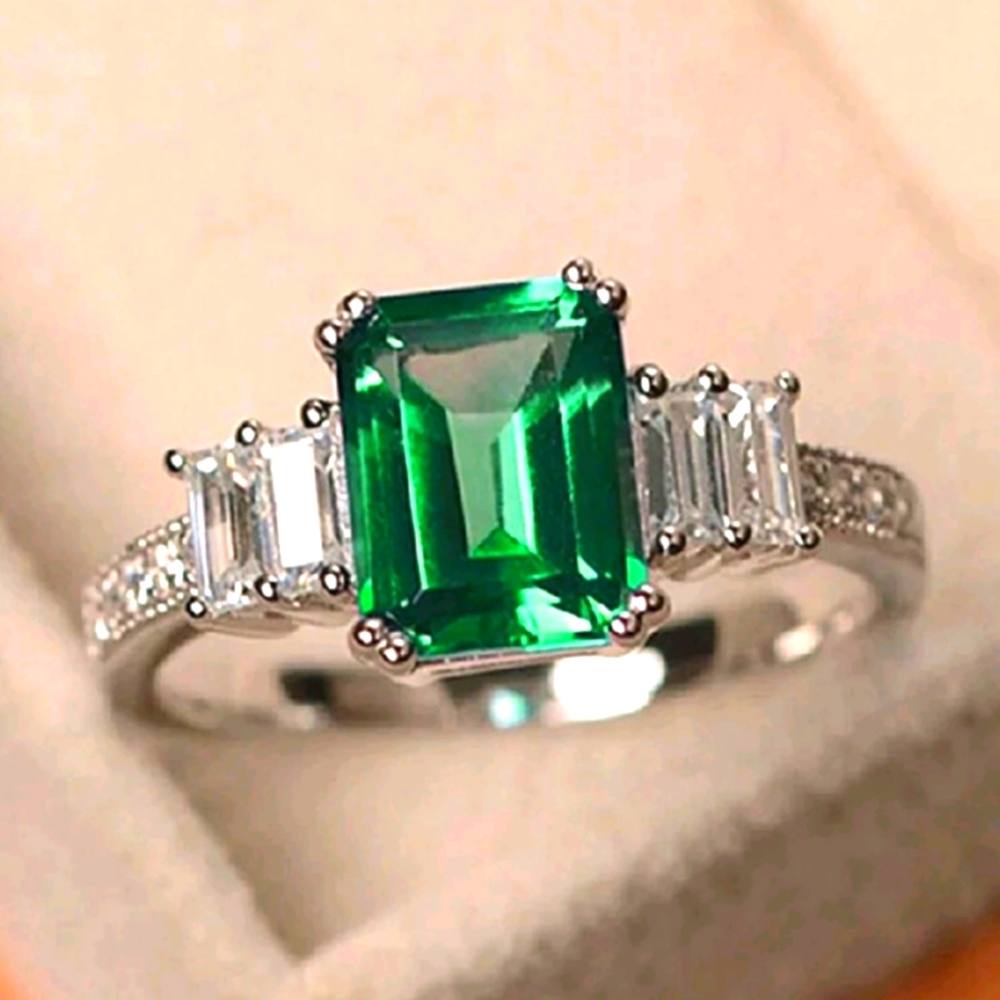 Medium Sized Green CZ, Silver Plated